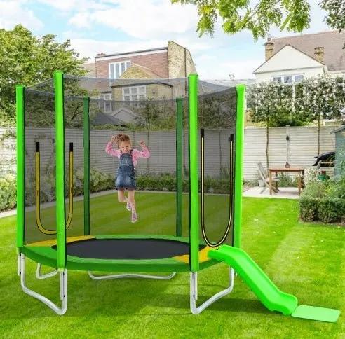 7FT Trampoline For Kids With Safety Enclosure Net, Slide And Ladder, Easy Assembly Round Outdoor Recreational Trampoline - Semoor Make Me Fit