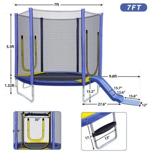 7FT Trampoline For Kids With Safety Enclosure Net, Slide And Ladder, Easy Assembly Round Outdoor Recreational Trampoline - Semoor Make Me Fit