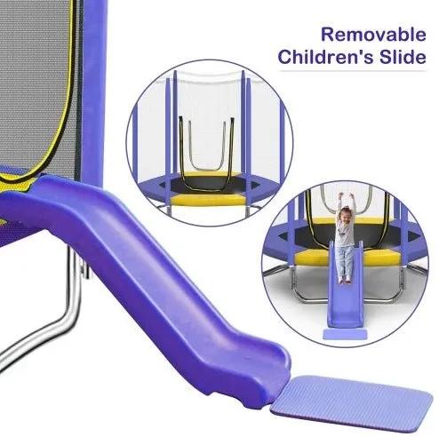 7FT Trampoline For Kids With Safety Enclosure Net, Slide And Ladder, Easy Assembly Round Outdoor Recreational Trampoline - Semoor Make Me Fit