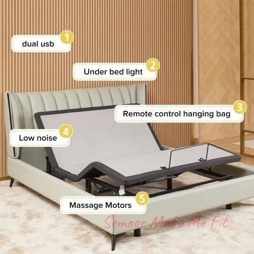 Ergonomic Queen Size Adjustable Bed, Zero Gravity Base For Stress Management WHead And Foot Incline, Wireless Remote Control, Massage, Under - Bed Nightlight, And USB Ports - Semoor Make Me Fit