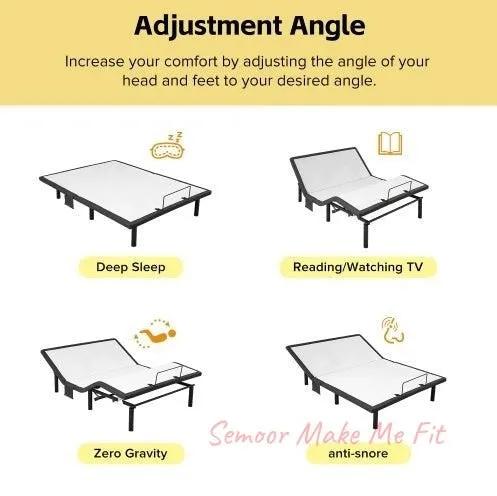 Ergonomic Queen Size Adjustable Bed, Zero Gravity Base For Stress Management WHead And Foot Incline, Wireless Remote Control, Massage, Under - Bed Nightlight, And USB Ports - Semoor Make Me Fit
