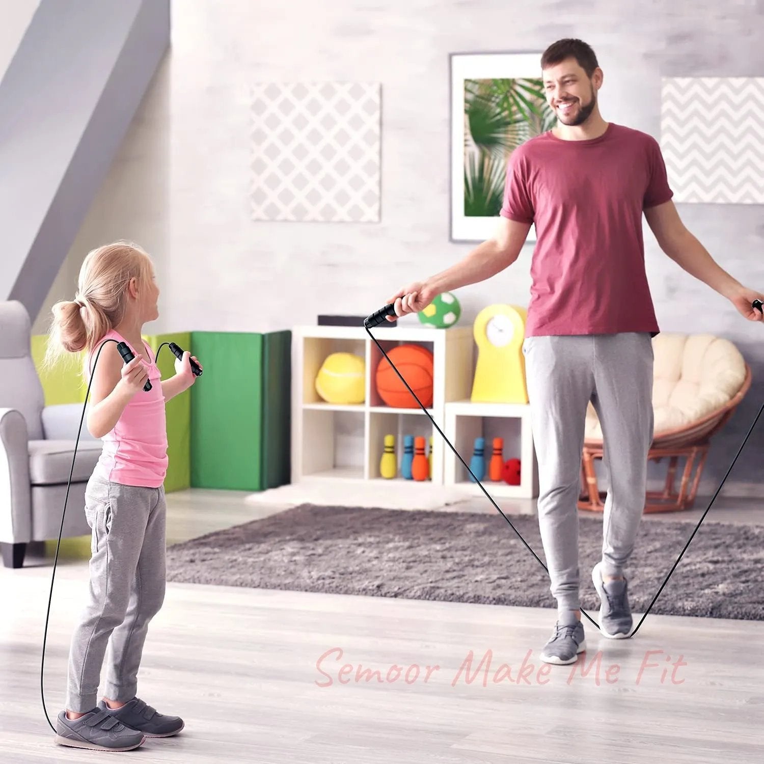 Jump Rope, Tangle - Free Rapid Speed Jumping Rope Cable with Ball Bearings for Women, Men, and Kids, Adjustable Steel Jump Rope Workout with Foam Handles for Fitness, Home Exercise & Slim Body - Semoor Make Me Fit