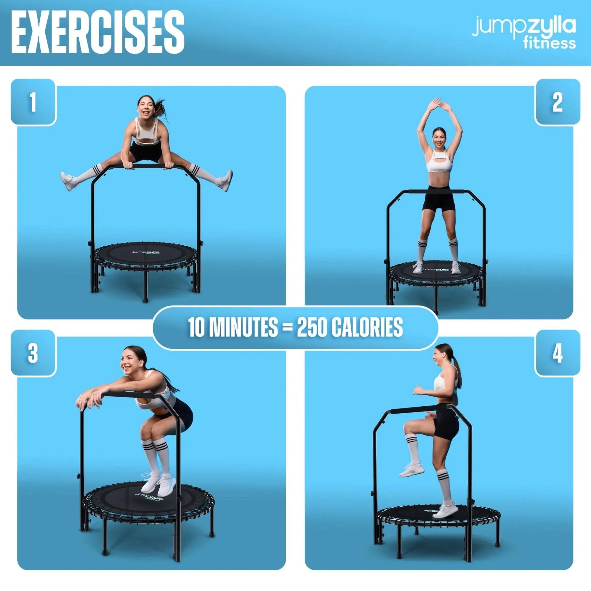 Jumpzylla Fitness Trampoline 40" or 48" | Foldable Mini Rebounder Trampoline for Adults with Bar | Durable, Quiet, Low - Impact Exercise Equipment for Indoor and Home Workouts (550 LBS Capacity) - Semoor Make Me Fit