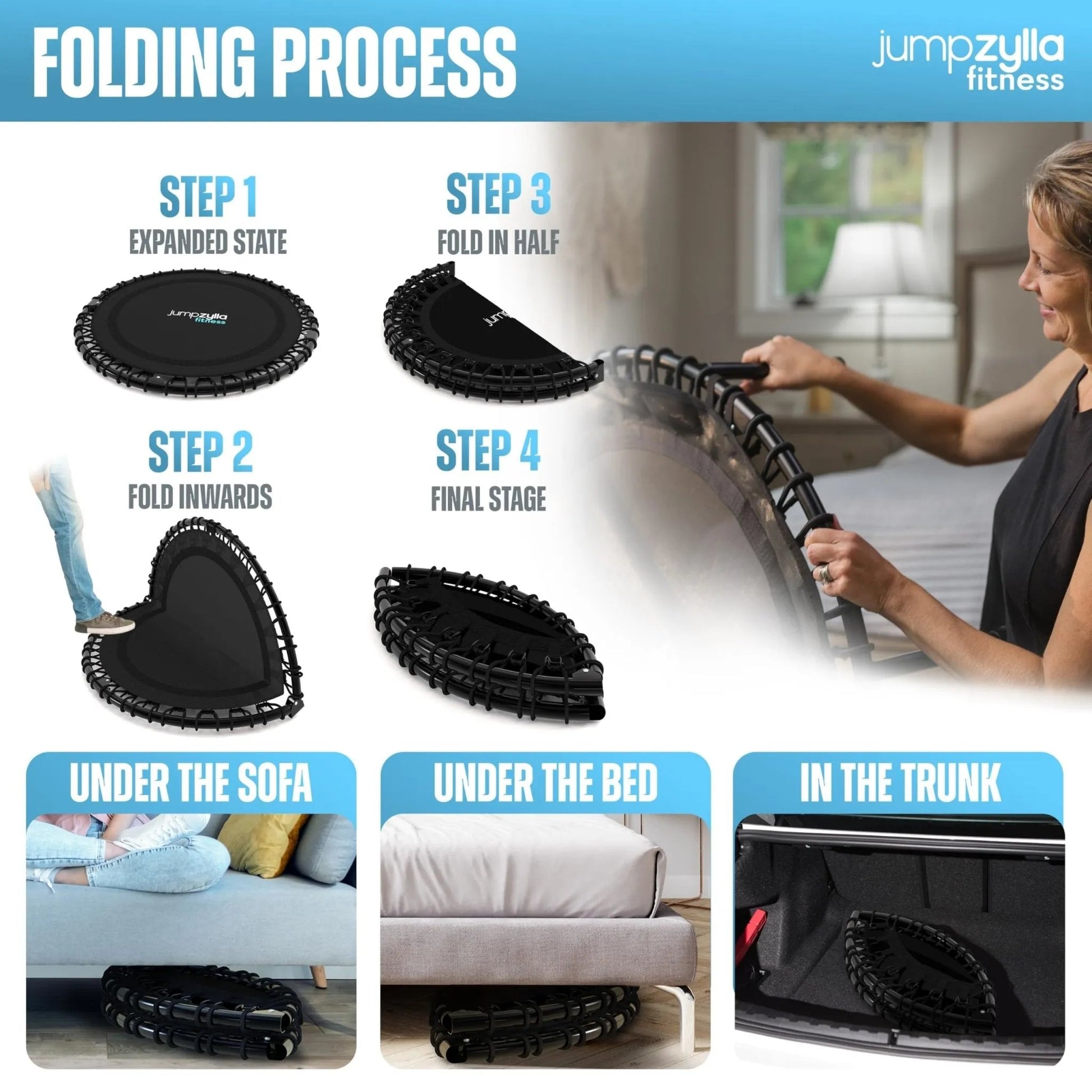 Jumpzylla Fitness Trampoline 40" or 48" | Foldable Mini Rebounder Trampoline for Adults with Bar | Durable, Quiet, Low - Impact Exercise Equipment for Indoor and Home Workouts (550 LBS Capacity) - Semoor Make Me Fit