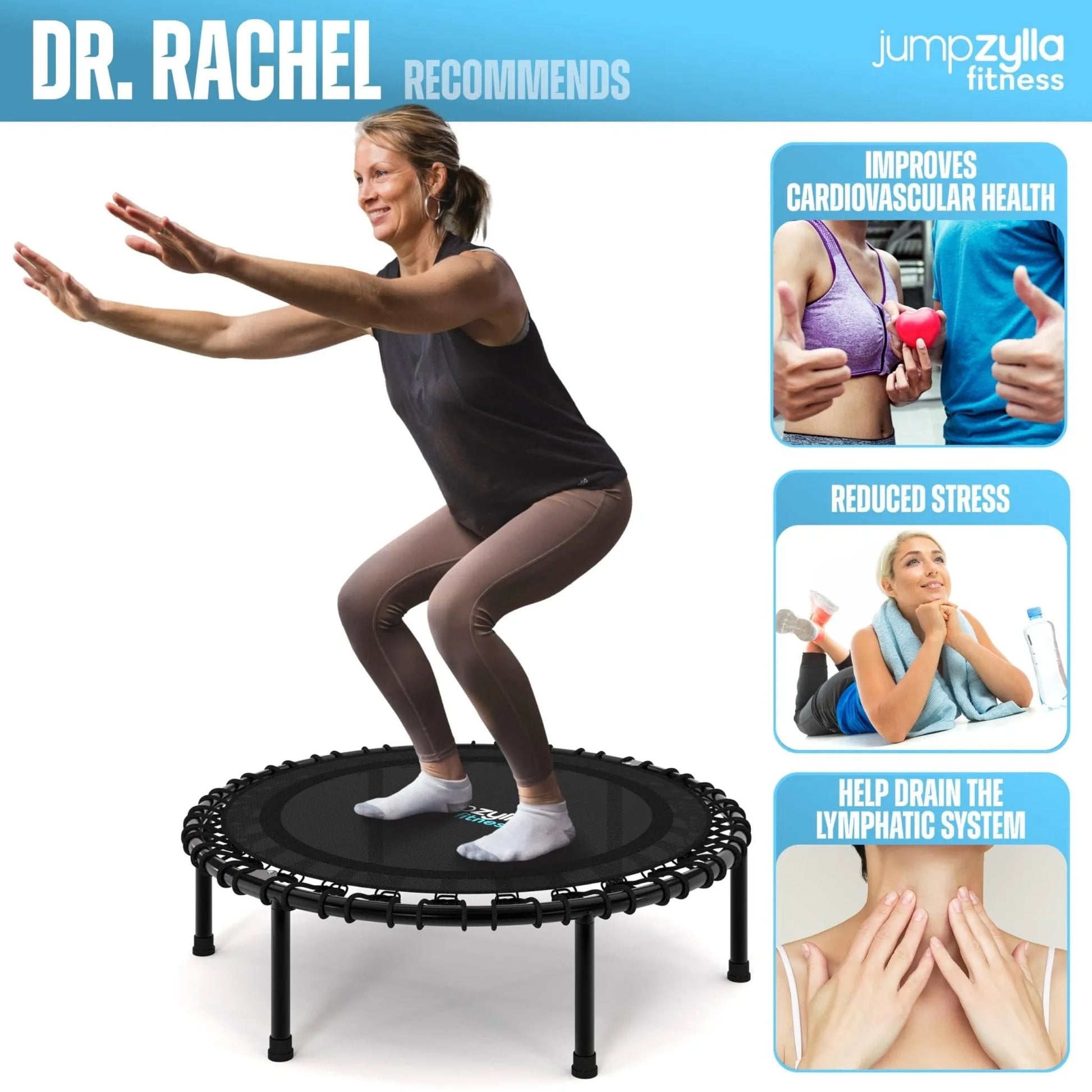 Jumpzylla Fitness Trampoline 40" or 48" | Foldable Mini Rebounder Trampoline for Adults with Bar | Durable, Quiet, Low - Impact Exercise Equipment for Indoor and Home Workouts (550 LBS Capacity) - Semoor Make Me Fit