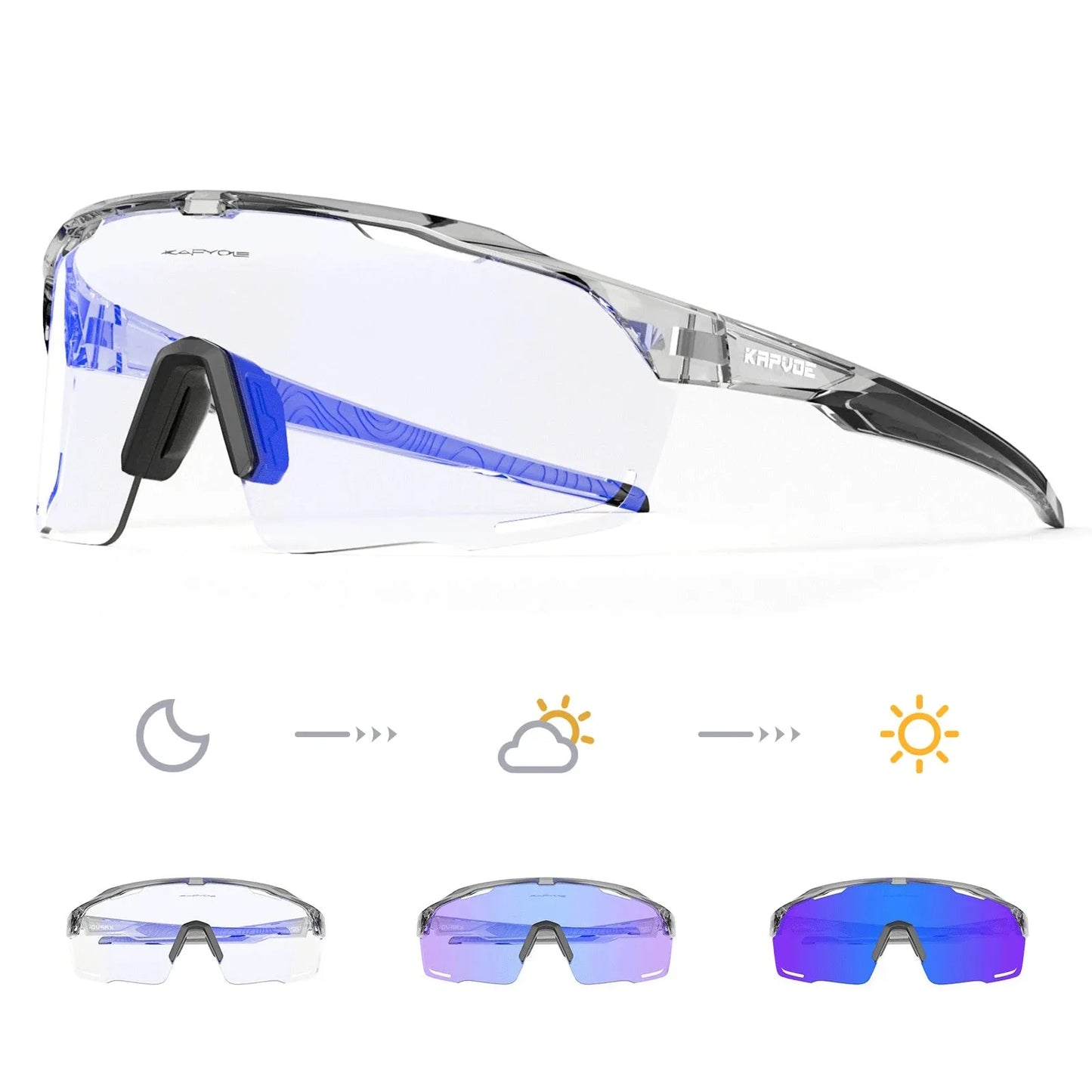 Kapvoe Photochromic Cycling Sunglasses UV400 Cycling Glasses Bike Eyewear Outdoor Entertainment Sports Glasses Bicycle Goggles - Semoor Make Me Fit