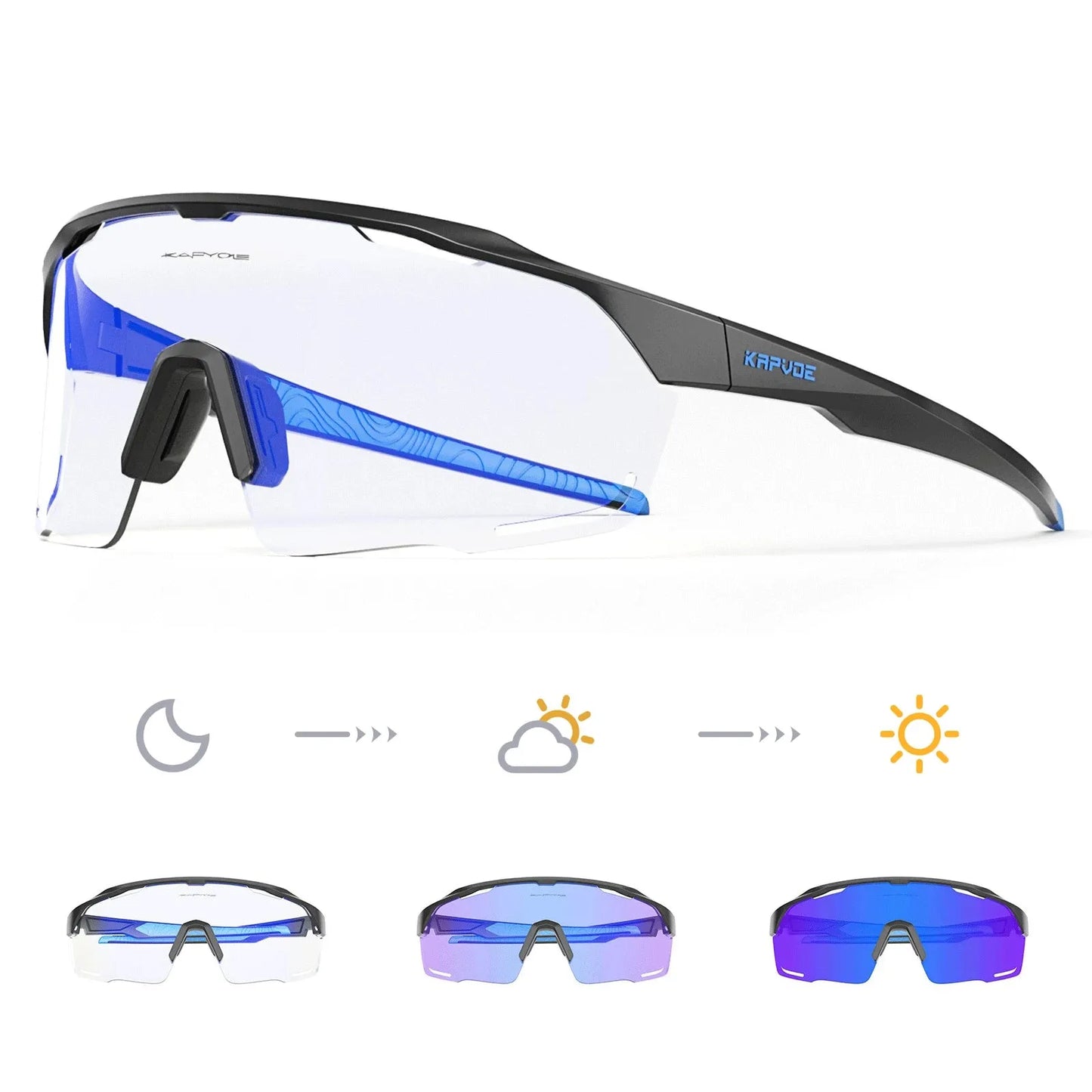 Kapvoe Photochromic Cycling Sunglasses UV400 Cycling Glasses Bike Eyewear Outdoor Entertainment Sports Glasses Bicycle Goggles - Semoor Make Me Fit