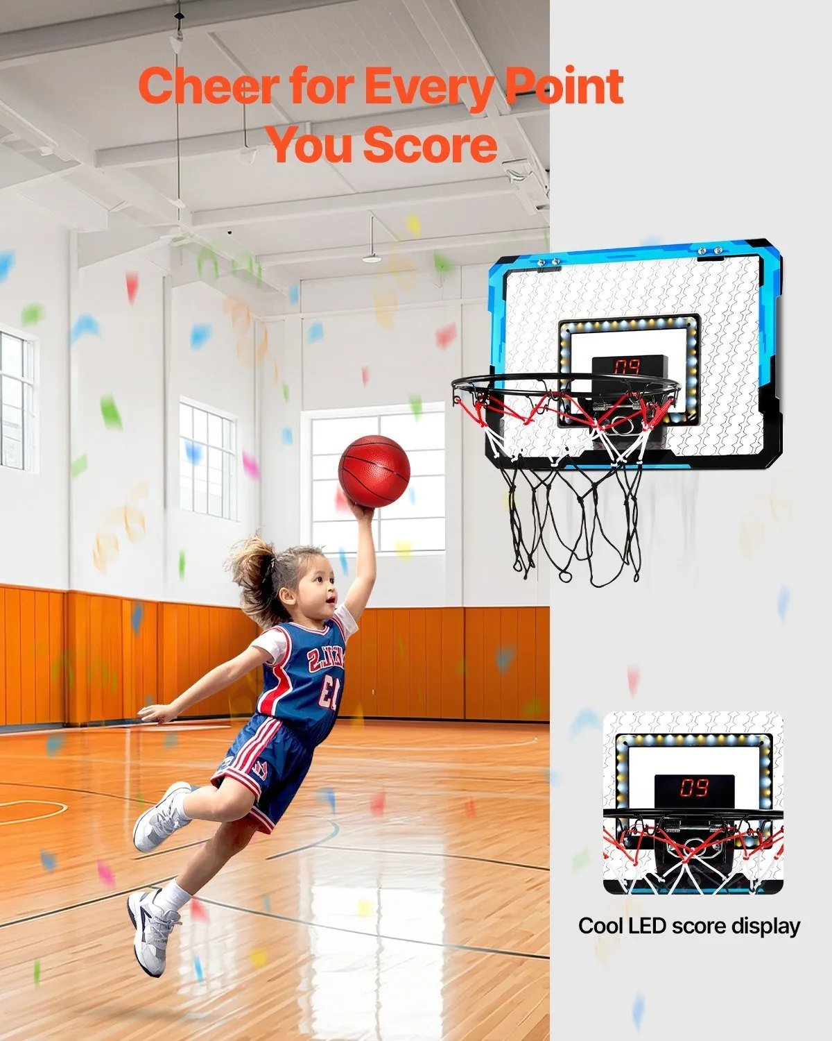 Kids Basketball Hoop With LED Lights & Audio Scoreboard Indoor Basketball Hoop - Semoor Make Me Fit