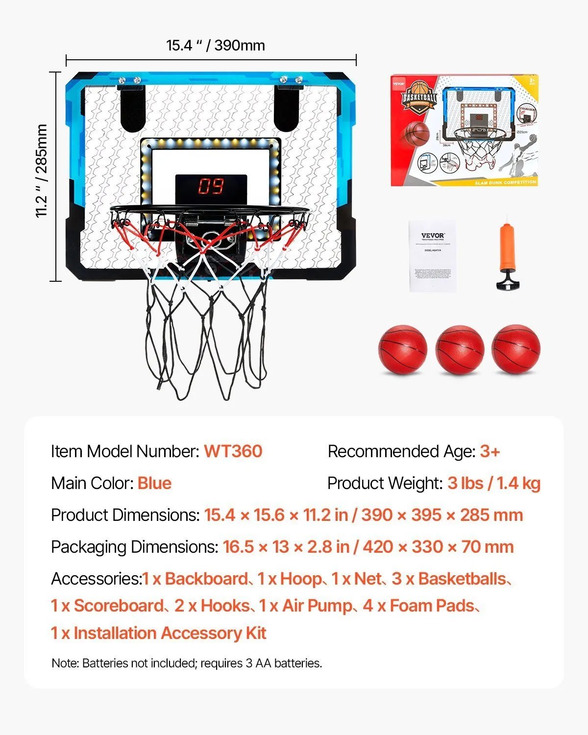 Kids Basketball Hoop With LED Lights & Audio Scoreboard Indoor Basketball Hoop - Semoor Make Me Fit