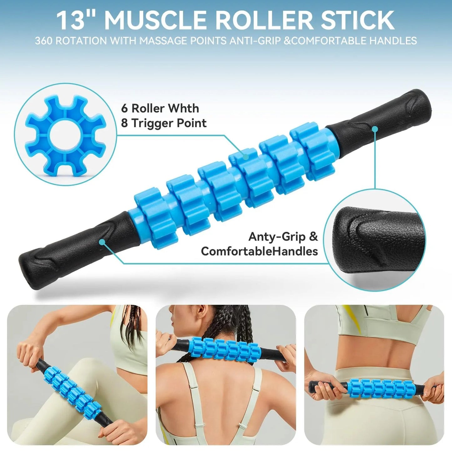 Krightlink 5 in1 Foam Roller Set for Deep Tissue Muscle Massage, High Density Fitness Exercise Foam Roller, Massage Roller, Massage Ball, Resistance Band, for Whole Body (Black) - Semoor Make Me Fit