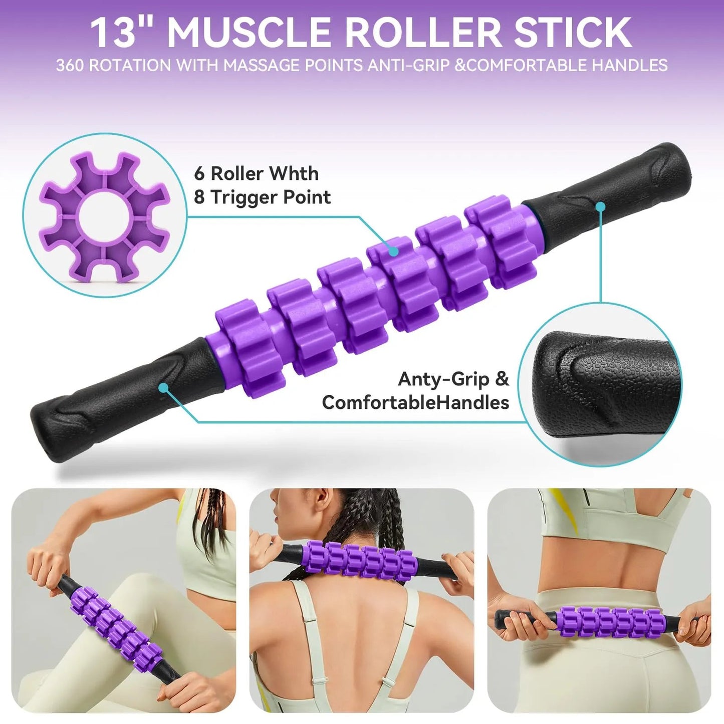 Krightlink 5 in1 Foam Roller Set for Deep Tissue Muscle Massage, High Density Fitness Exercise Foam Roller, Massage Roller, Massage Ball, Resistance Band, for Whole Body (Black) - Semoor Make Me Fit