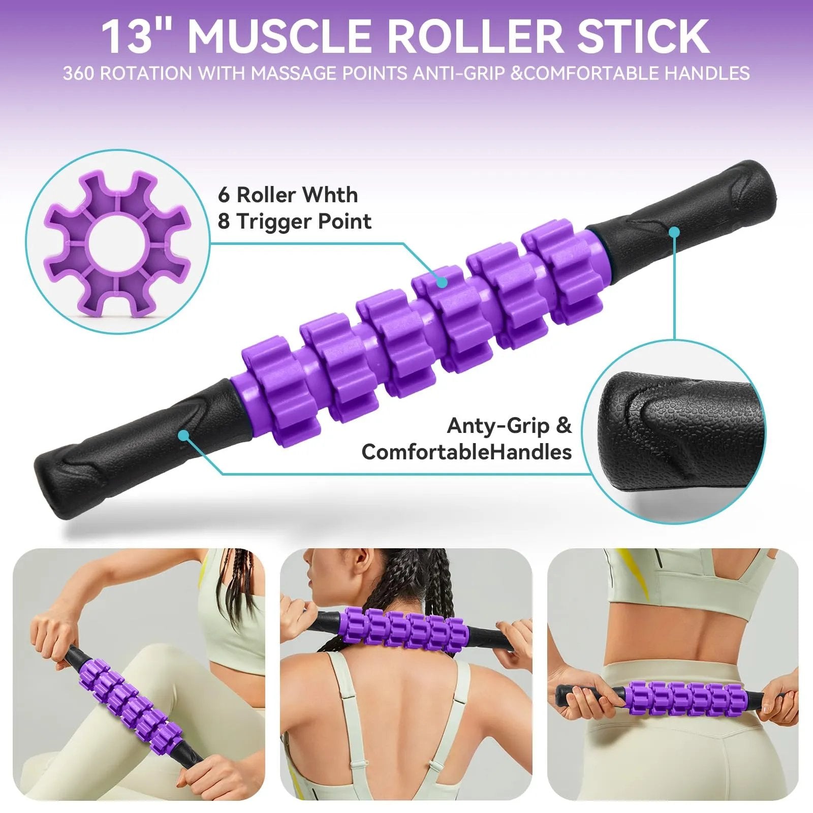 Krightlink 5 in1 Foam Roller Set for Deep Tissue Muscle Massage, High Density Fitness Exercise Foam Roller, Massage Roller, Massage Ball, Resistance Band, for Whole Body (Black) - Semoor Make Me Fit