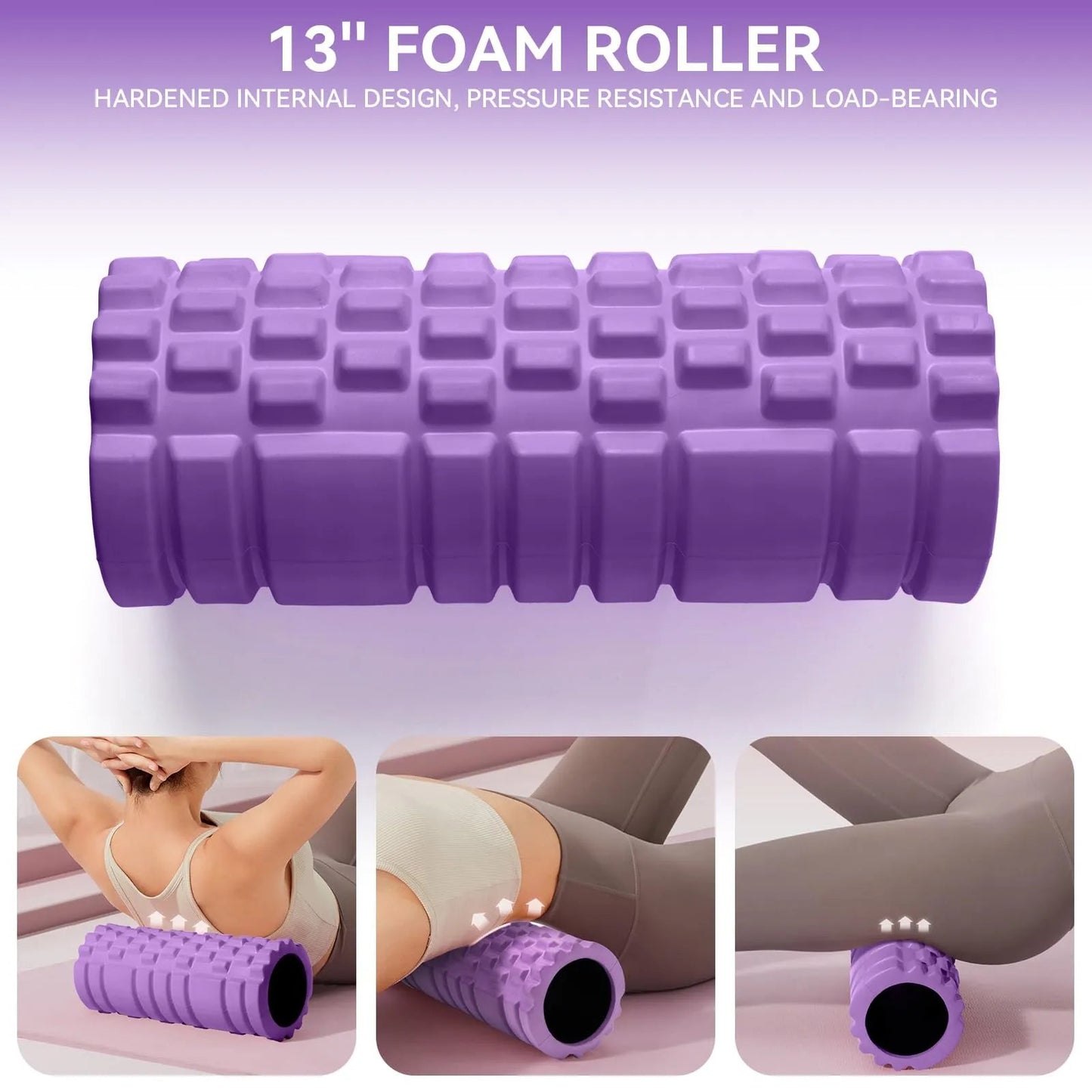 Krightlink 5 in1 Foam Roller Set for Deep Tissue Muscle Massage, High Density Fitness Exercise Foam Roller, Massage Roller, Massage Ball, Resistance Band, for Whole Body (Black) - Semoor Make Me Fit