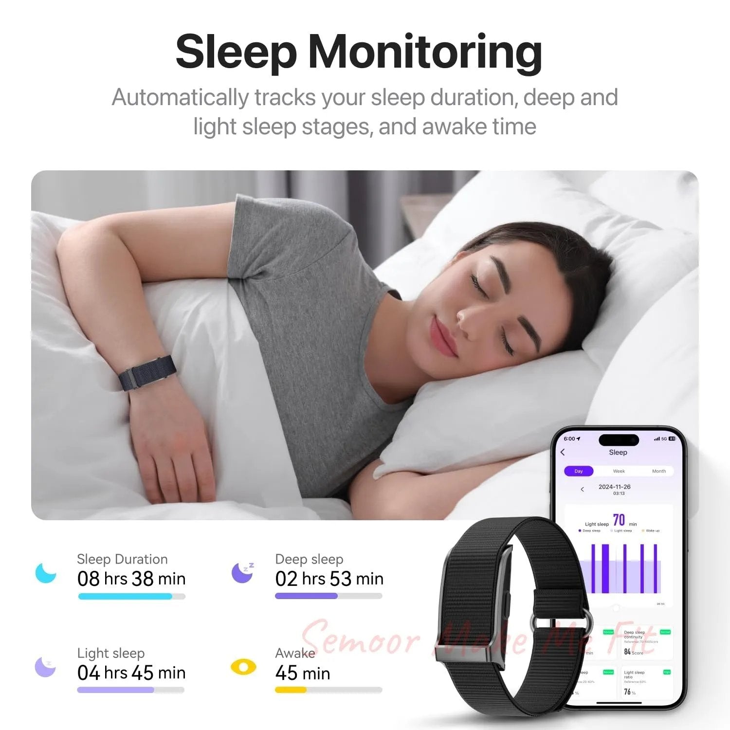 Leafora Smart Health Wristband, Wearable Activity & Fitness Tracker, 120+ Sports Modes, All - Day Continuous Monitoring, Heart Rate Tracking, Improve Sleep, Stress, Wellness, 2 Pack Bands, with Free APP - Semoor Make Me Fit