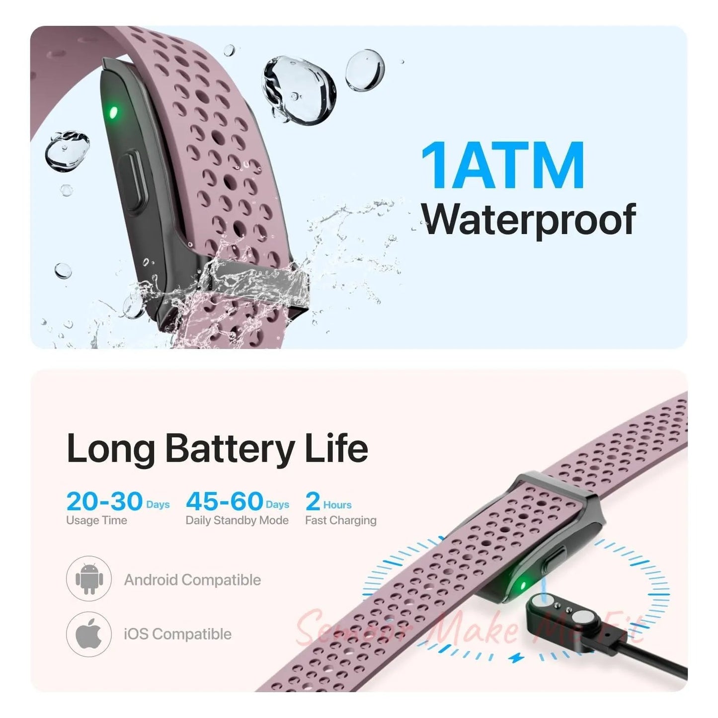 Leafora Smart Health Wristband, Wearable Activity & Fitness Tracker, 120+ Sports Modes, All - Day Continuous Monitoring, Heart Rate Tracking, Improve Sleep, Stress, Wellness, 2 Pack Bands, with Free APP - Semoor Make Me Fit