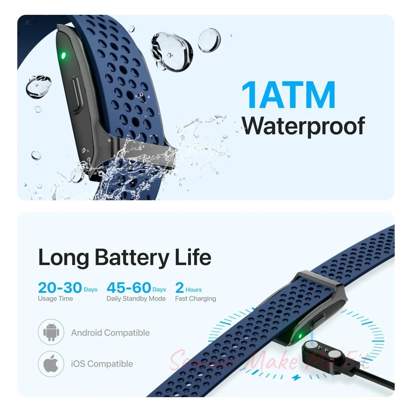 Leafora Smart Health Wristband, Wearable Activity & Fitness Tracker, 120+ Sports Modes, All - Day Continuous Monitoring, Heart Rate Tracking, Improve Sleep, Stress, Wellness, 2 Pack Bands, with Free APP - Semoor Make Me Fit