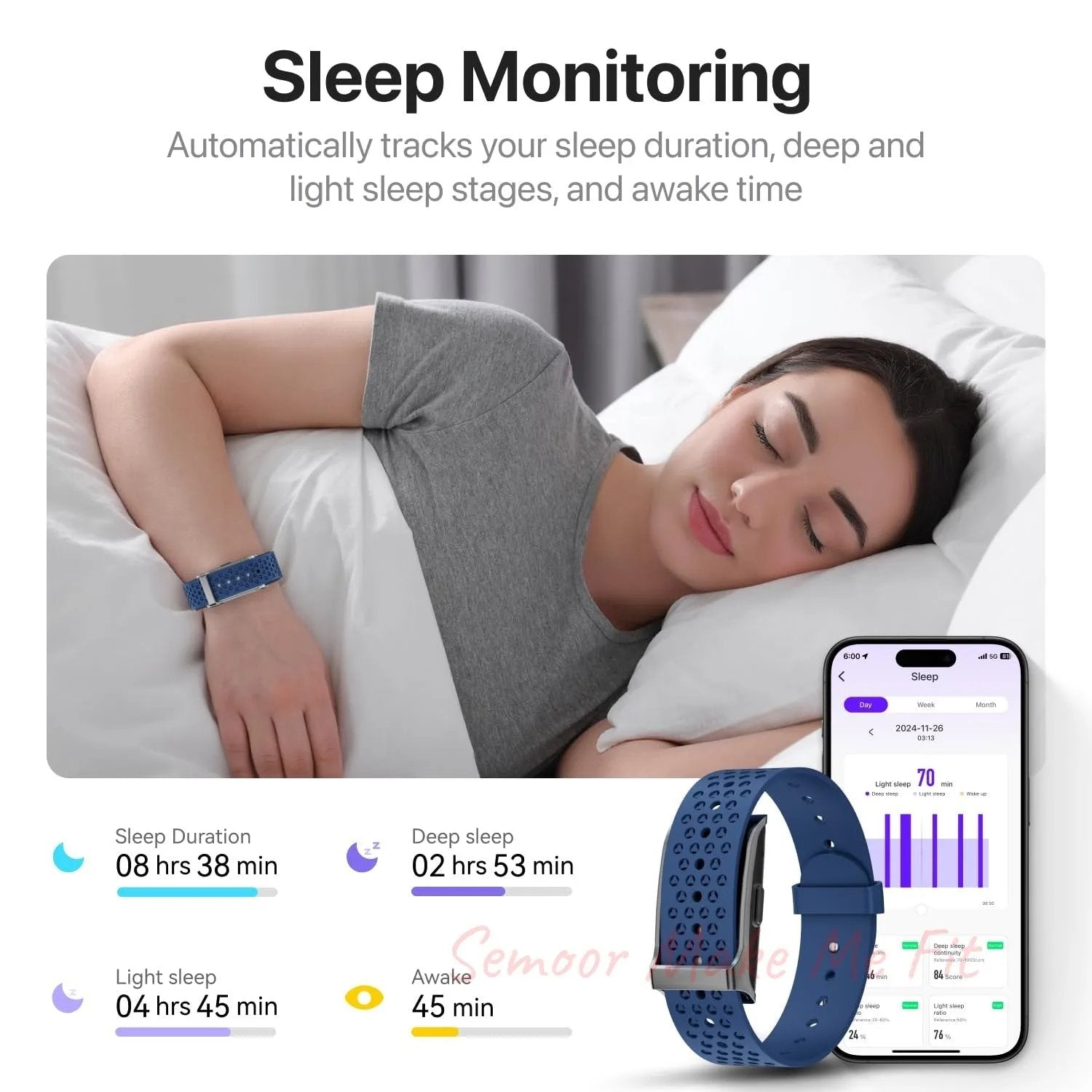 Leafora Smart Health Wristband, Wearable Activity & Fitness Tracker, 120+ Sports Modes, All - Day Continuous Monitoring, Heart Rate Tracking, Improve Sleep, Stress, Wellness, 2 Pack Bands, with Free APP - Semoor Make Me Fit