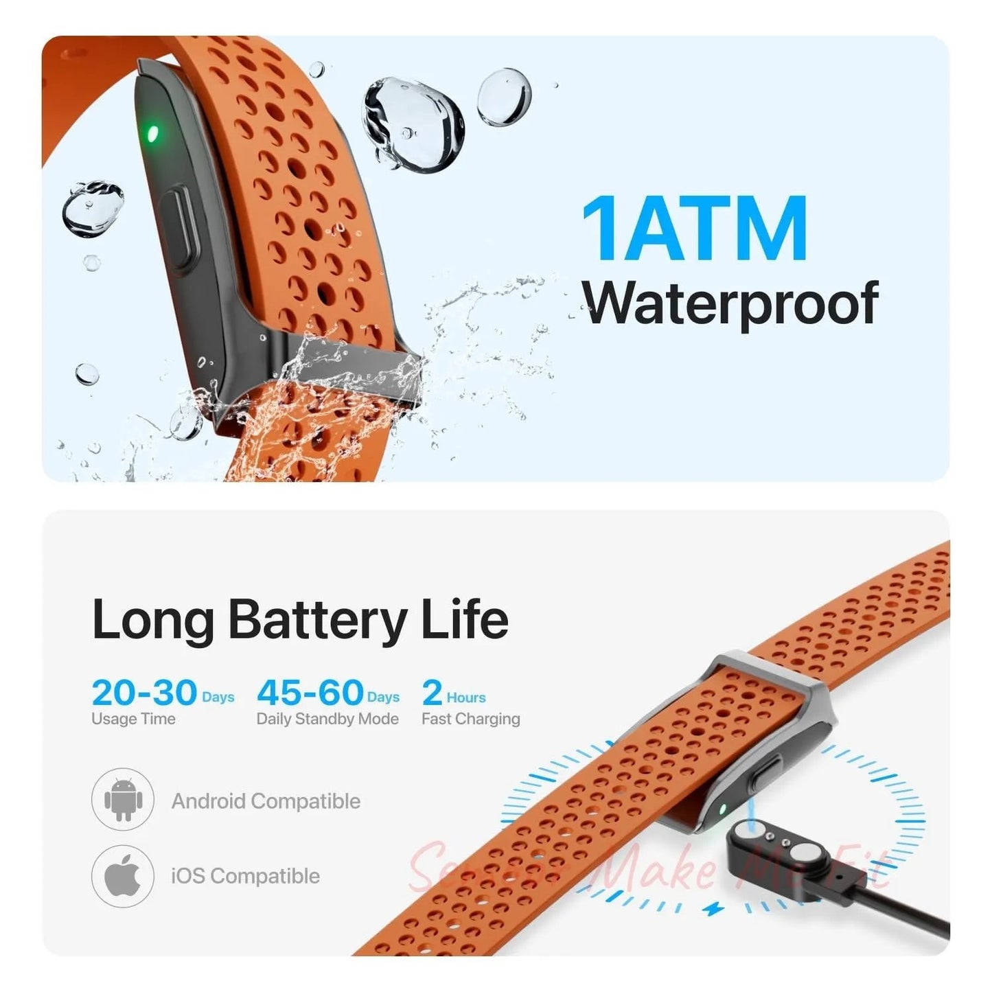 Leafora Smart Health Wristband, Wearable Activity & Fitness Tracker, 120+ Sports Modes, All - Day Continuous Monitoring, Heart Rate Tracking, Improve Sleep, Stress, Wellness, 2 Pack Bands, with Free APP - Semoor Make Me Fit