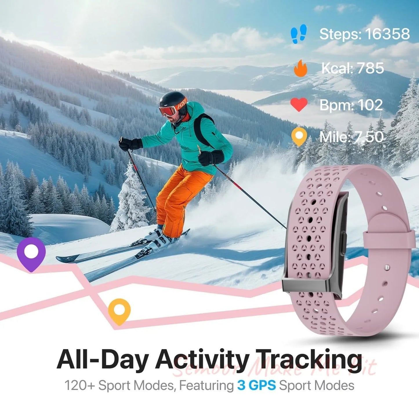 Leafora Smart Health Wristband, Wearable Activity & Fitness Tracker, 120+ Sports Modes, All - Day Continuous Monitoring, Heart Rate Tracking, Improve Sleep, Stress, Wellness, 2 Pack Bands, with Free APP - Semoor Make Me Fit