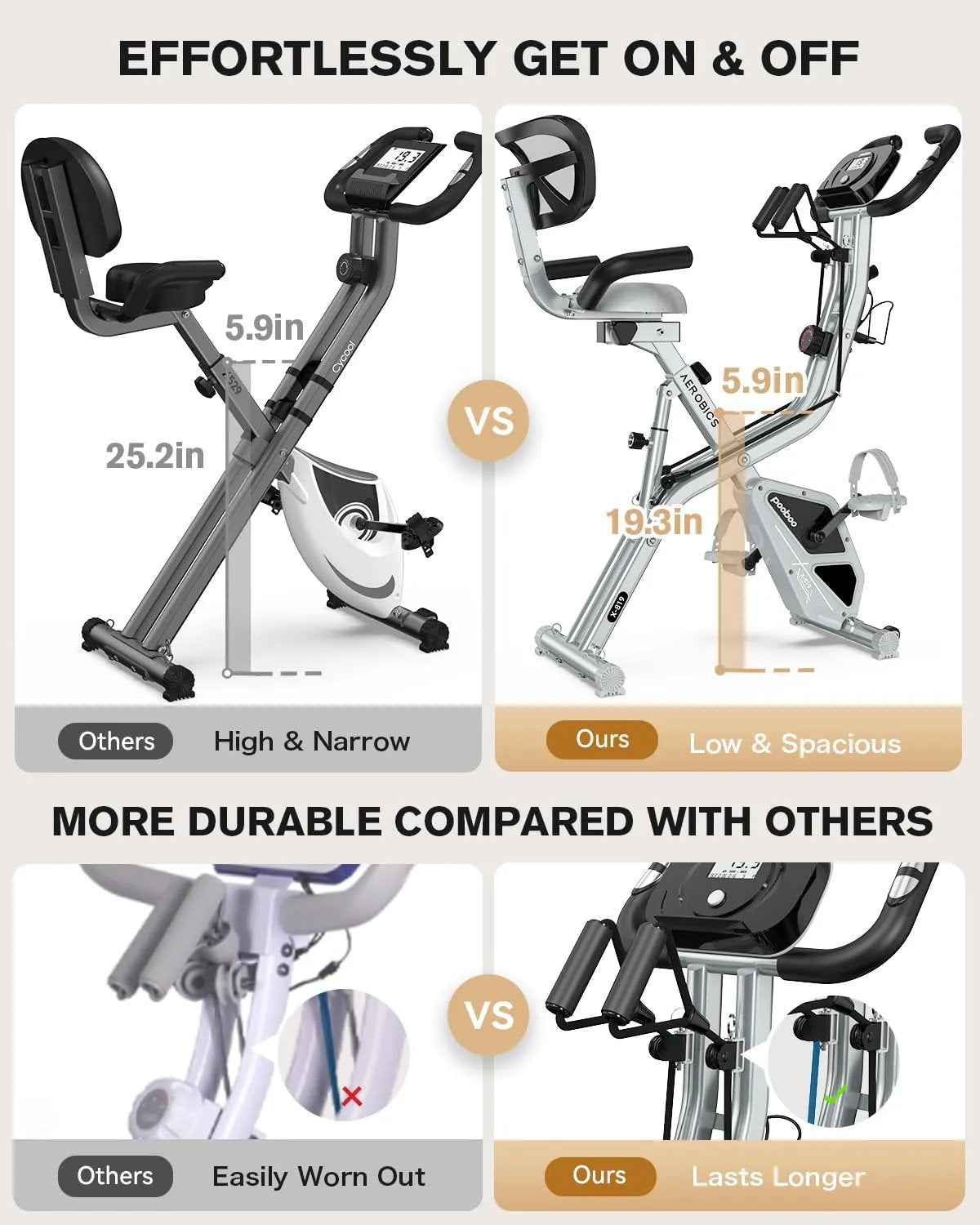 pooboo Folding Exercise Bike, Fitness Stationary Bike Machine, Upright Indoor Cycling Bike, 4 - in - 1 Magnetic X - Bike with 8 - Level Adjustable Resistance, Bottle Holder, Arm Resistance Bands, Pulse Sensor & Back Support Cushion for Home Gym Workout (red) - Semoor Make Me Fit