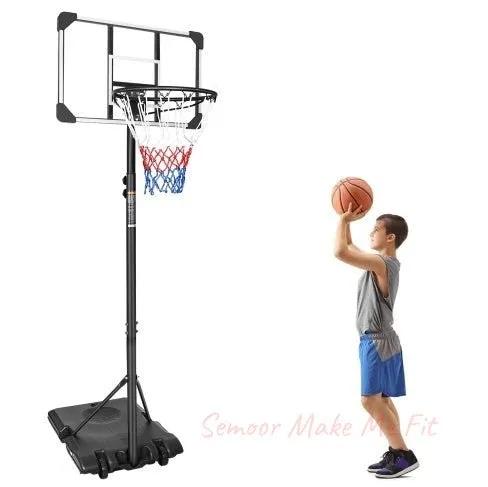 Portable Basketball Goal System With Stable Base And Wheels, Use For Indoor Outdoor Teenagers Youth Height Adjustable 5.6 To 7ft Basketball Hoop 28 Inch Backboard - Semoor Make Me Fit
