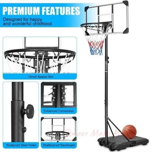 Portable Basketball Goal System With Stable Base And Wheels, Use For Indoor Outdoor Teenagers Youth Height Adjustable 5.6 To 7ft Basketball Hoop 28 Inch Backboard - Semoor Make Me Fit