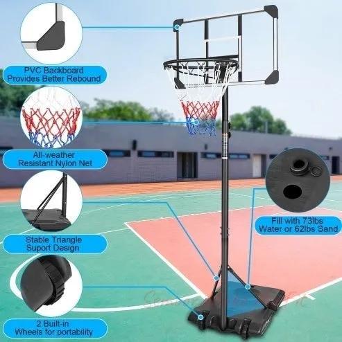 Portable Basketball Goal System With Stable Base And Wheels, Use For Indoor Outdoor Teenagers Youth Height Adjustable 5.6 To 7ft Basketball Hoop 28 Inch Backboard - Semoor Make Me Fit