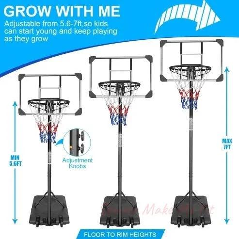 Portable Basketball Goal System With Stable Base And Wheels, Use For Indoor Outdoor Teenagers Youth Height Adjustable 5.6 To 7ft Basketball Hoop 28 Inch Backboard - Semoor Make Me Fit