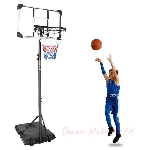 Portable Basketball Goal System With Stable Base And Wheels, Use For Indoor Outdoor Teenagers Youth Height Adjustable 5.6 To 7ft Basketball Hoop 28 Inch Backboard - Semoor Make Me Fit