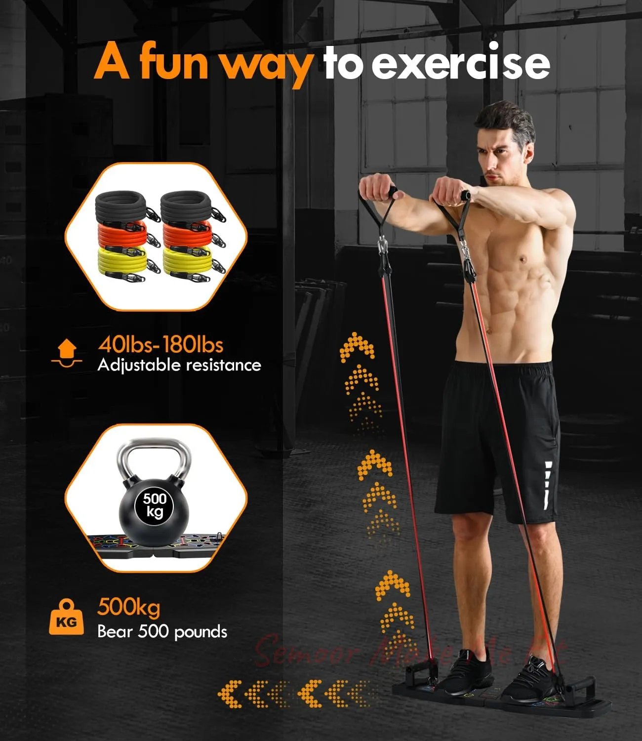 Push Up Board,Home Gym,Portable Exercise Equipment,Pilates Bar and 20 Fitness Accessories with Resistance Bands and Ab Roller Wheel,Full Body Workout at Home - Semoor Make Me Fit