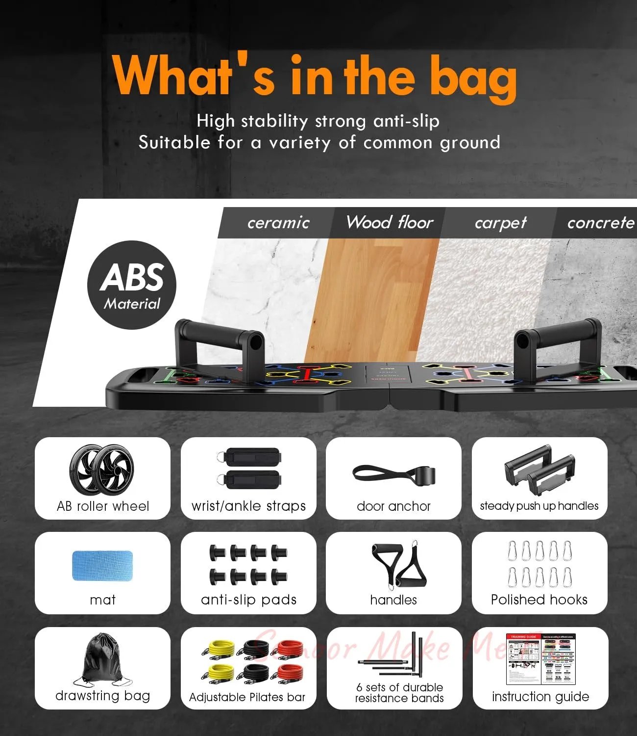 Push Up Board,Home Gym,Portable Exercise Equipment,Pilates Bar and 20 Fitness Accessories with Resistance Bands and Ab Roller Wheel,Full Body Workout at Home - Semoor Make Me Fit