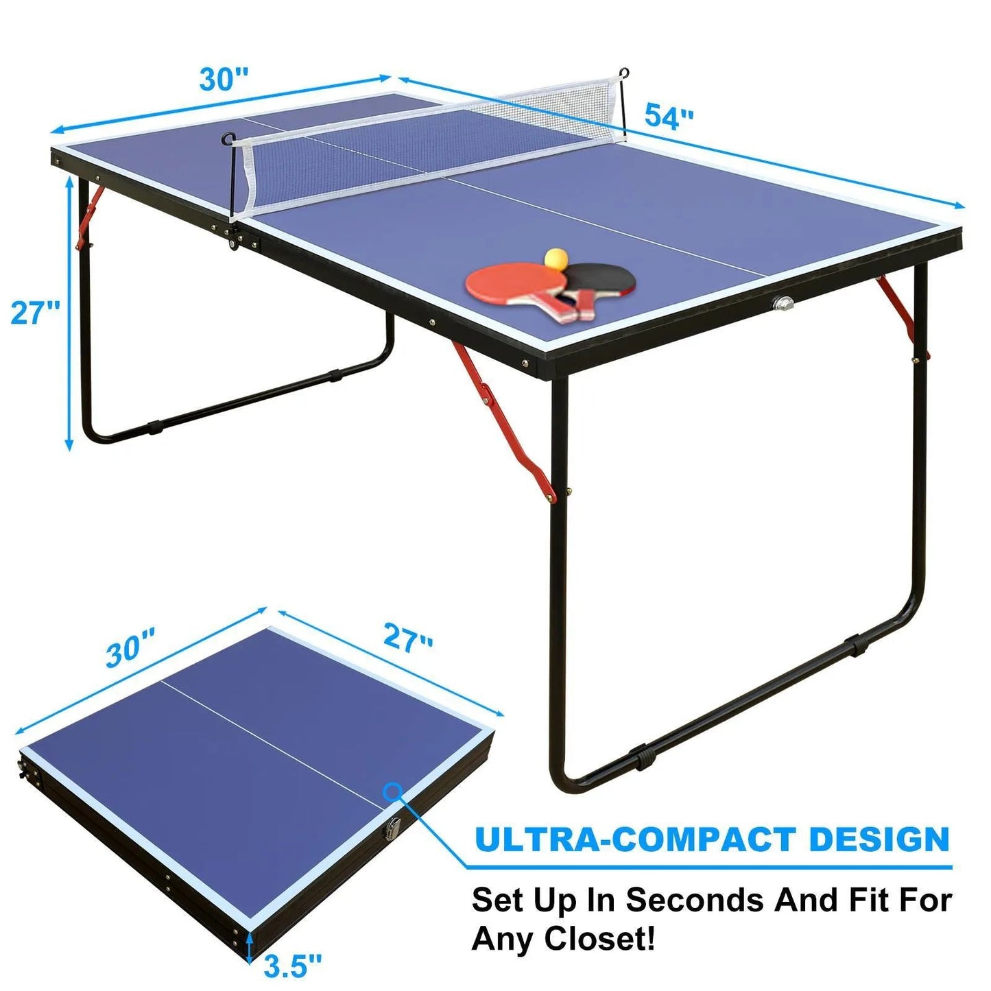 Tennis Table Portable Ping Pong Table Set With Net And 2 Ping Pong Paddles - Semoor Make Me Fit