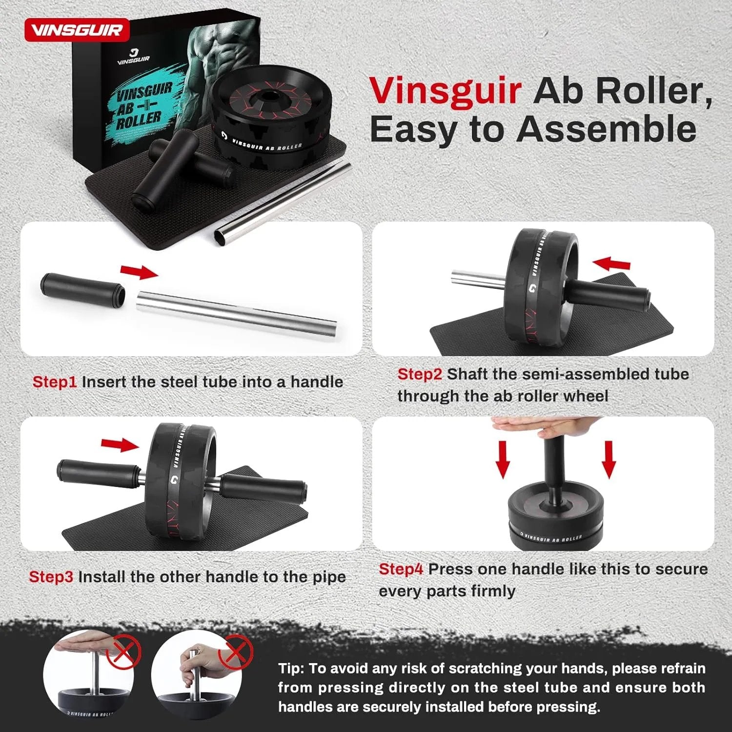 VINSGUIR Dual - Wheel Ab Roller with Knee Pad - Semoor Make Me Fit
