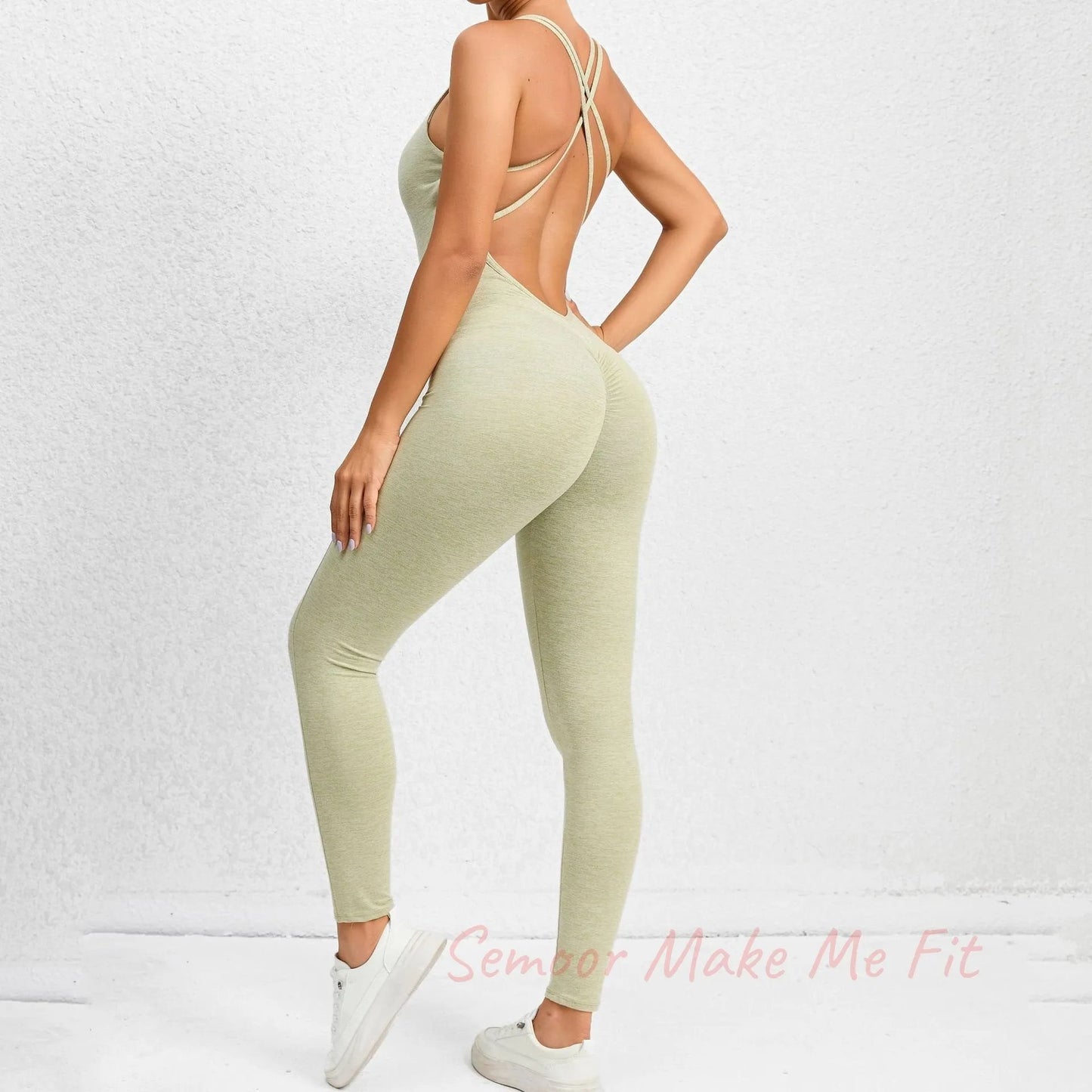 Yoga Jumpsuit With Cross - strap Back Design Quick - drying Tight - fitting Running Sports Fitness Pants Fashion Seamless Leggings For Womens Clothing - Semoor Make Me Fit