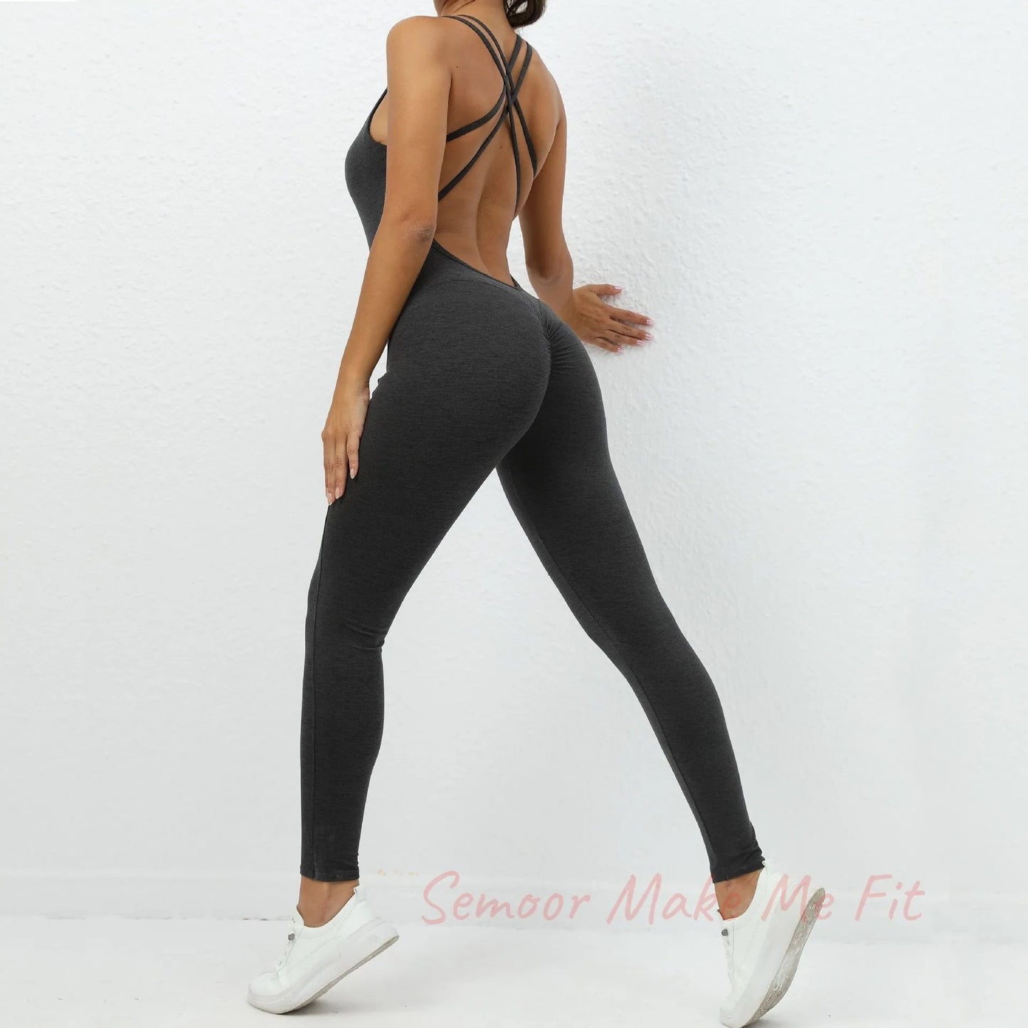 Yoga Jumpsuit With Cross - strap Back Design Quick - drying Tight - fitting Running Sports Fitness Pants Fashion Seamless Leggings For Womens Clothing - Semoor Make Me Fit