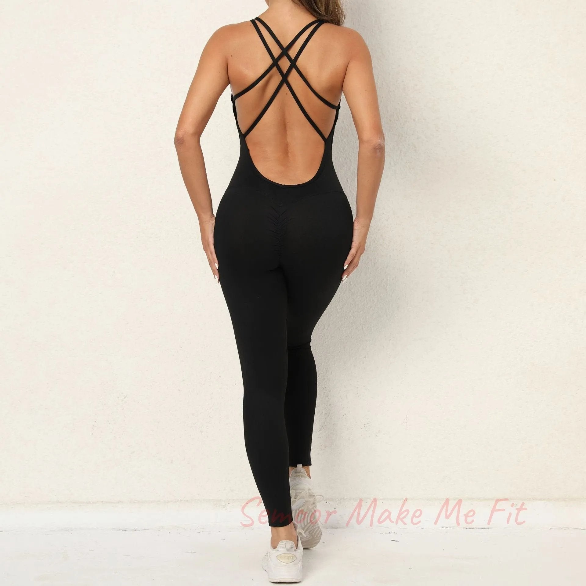 Yoga Jumpsuit With Cross - strap Back Design Quick - drying Tight - fitting Running Sports Fitness Pants Fashion Seamless Leggings For Womens Clothing - Semoor Make Me Fit